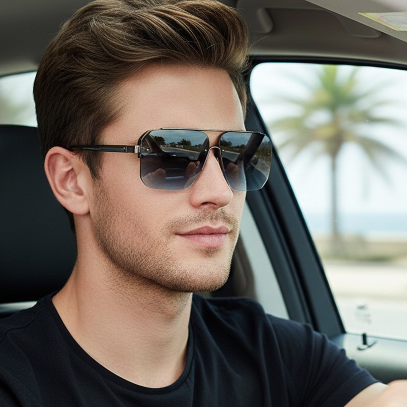 Men'S Accessories Glasses - New Gradient Half-frame Sunglasses Men Fashion