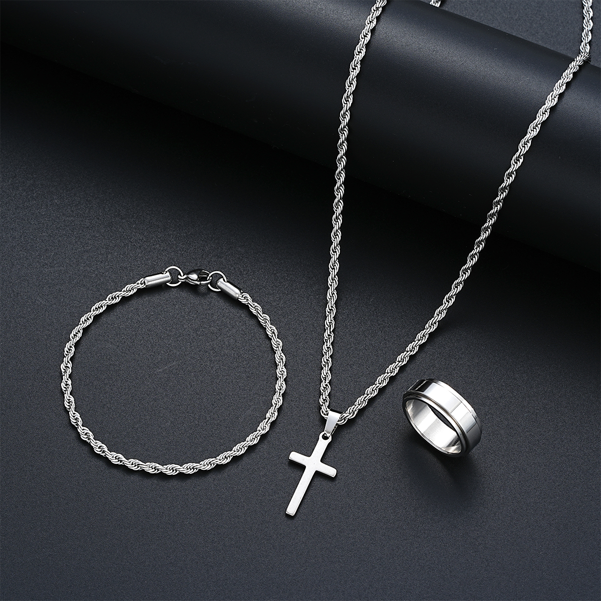 Unisex Stainless Steel Cross J - Men Accessories Combo Gift recension och pris