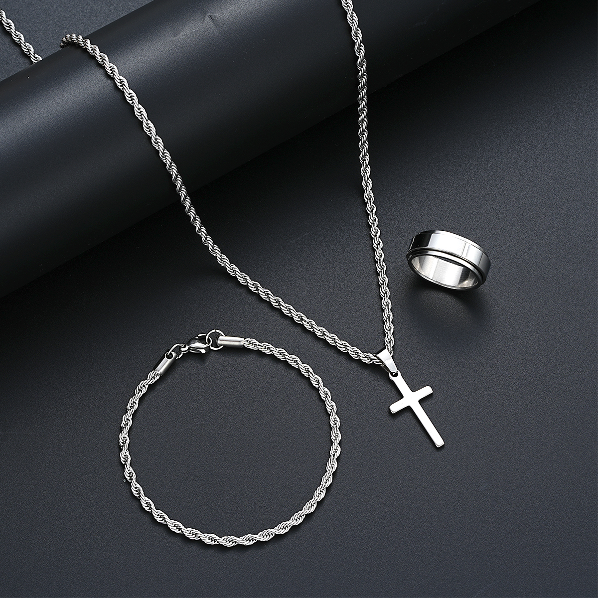 Unisex Stainless Steel Cross J - Men Accessories Combo Gift recension och pris