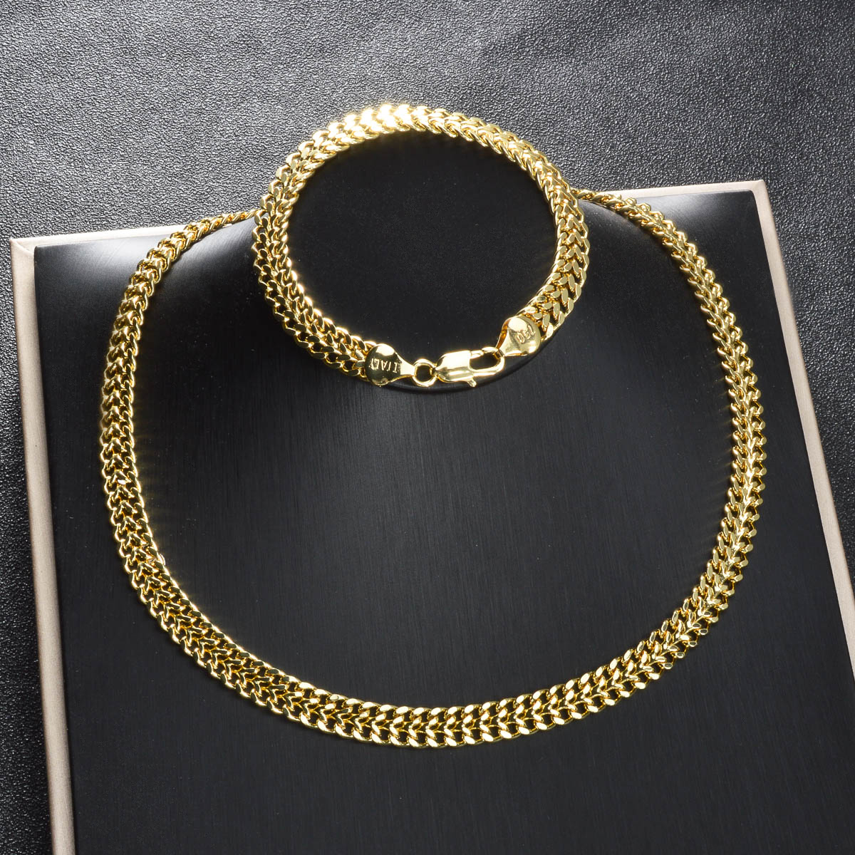 Curb Chain Jewelry Set 14K Gol - Men Accessories Combo Gift recension och pris